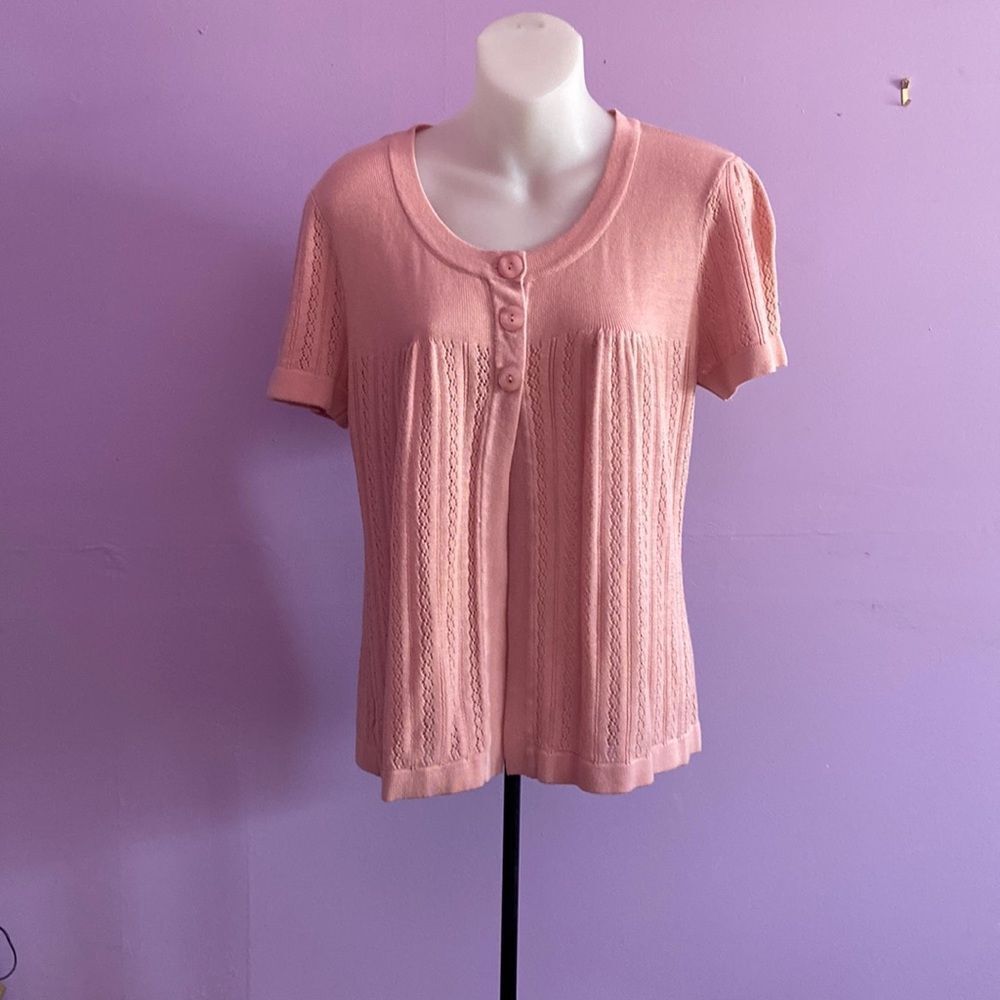 CB Design Pink Short Sleeve Knit Sweater – Women’s Size L – Casual Top